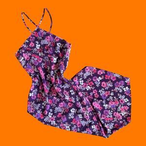 00's vintage purple floral halter y2k asymmetrical dress Size 1/2 Express